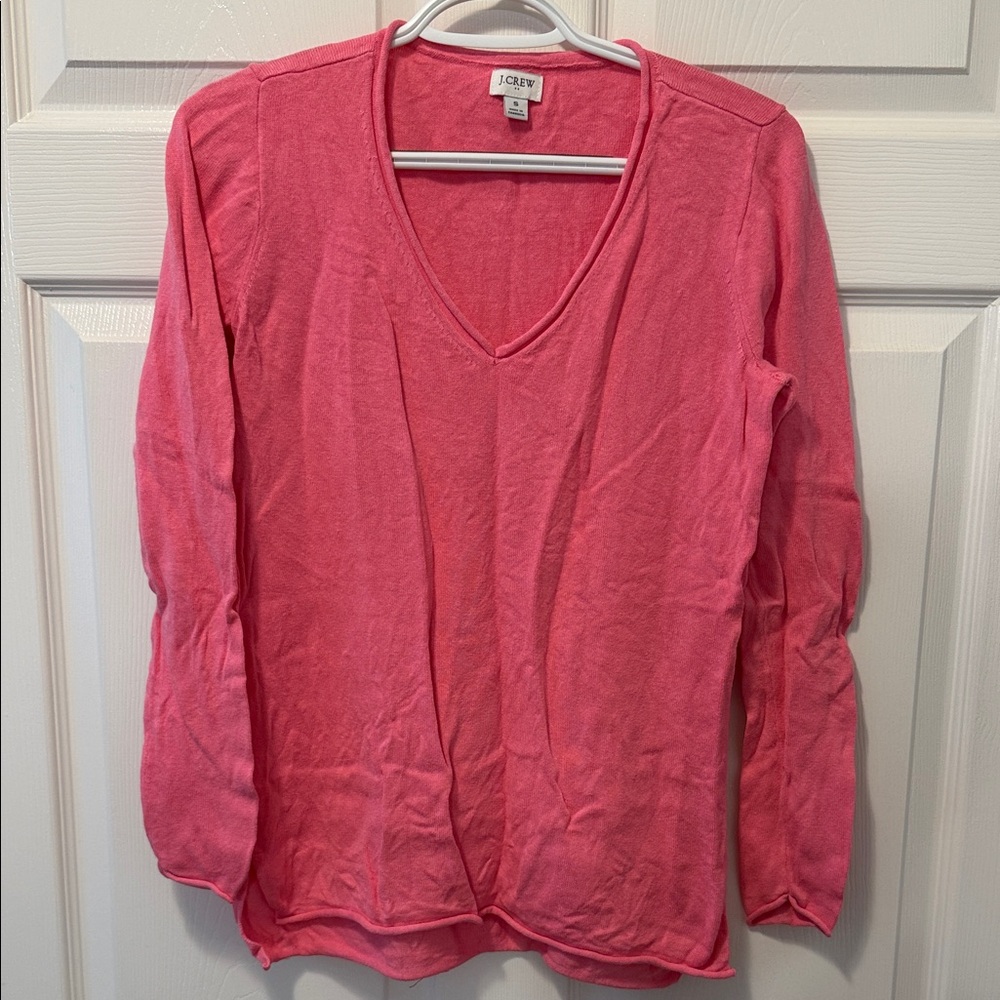 J. Crew Vibrant Pink Long Sleeve V-Neck Top